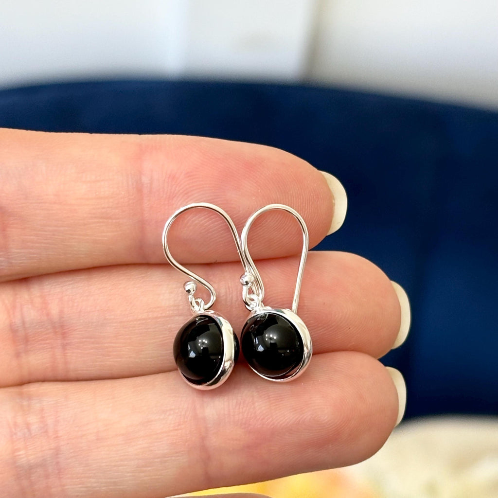 Sterling Silver Polished Onyx Bead Dangle Earrings
