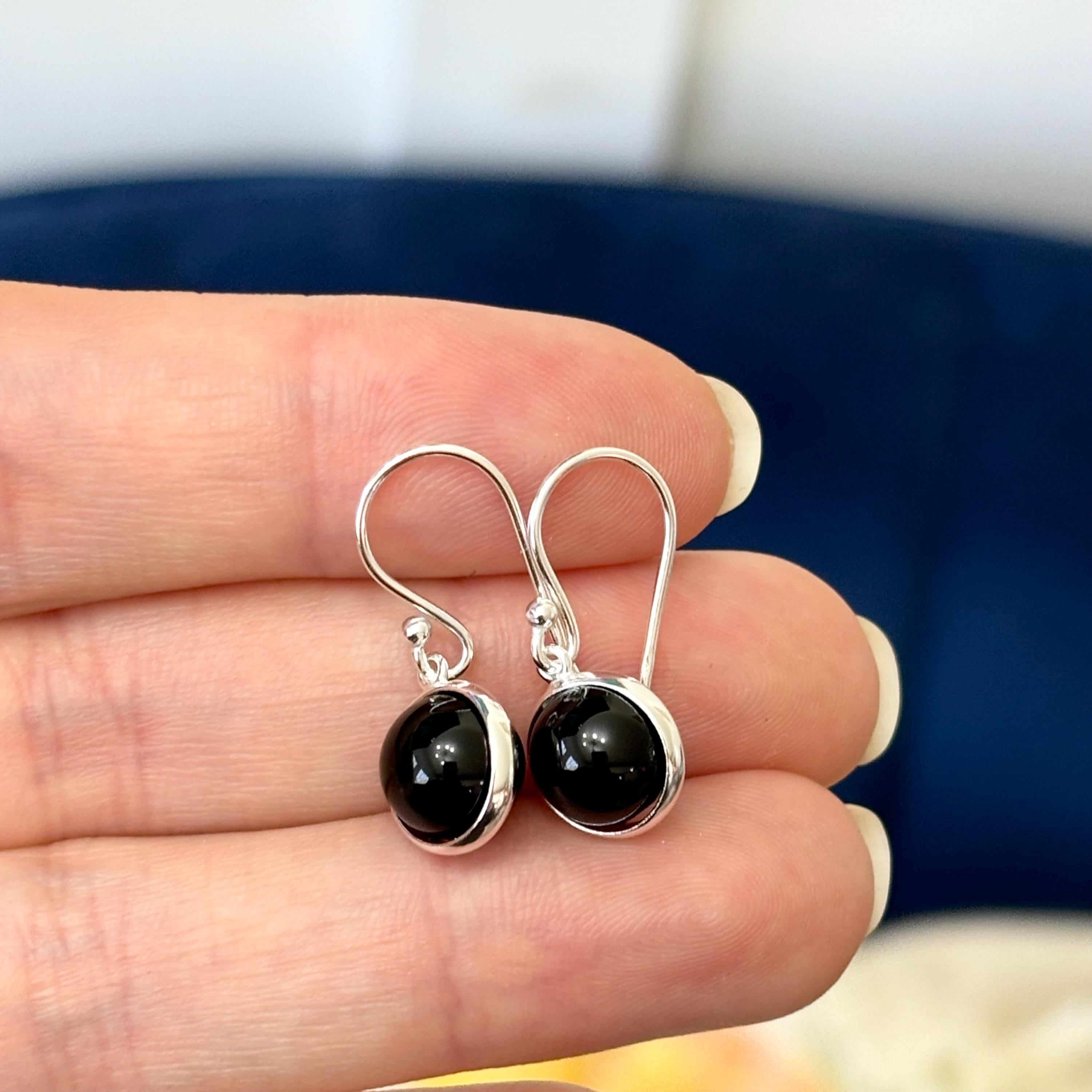 Sterling Silver Polished Onyx Bead Dangle Earrings