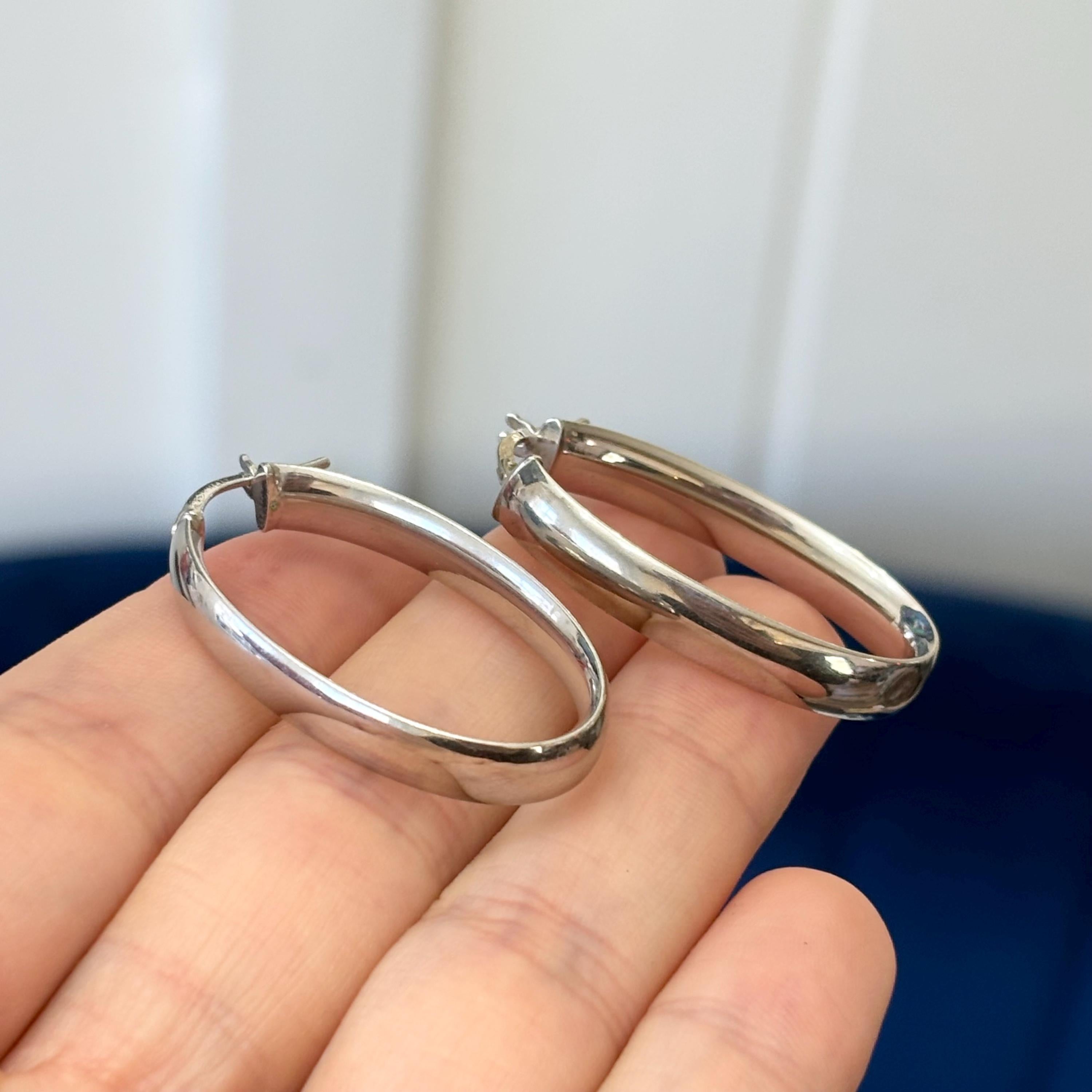 Sterling Silver Polished Oval Hinged Hoop Earrings