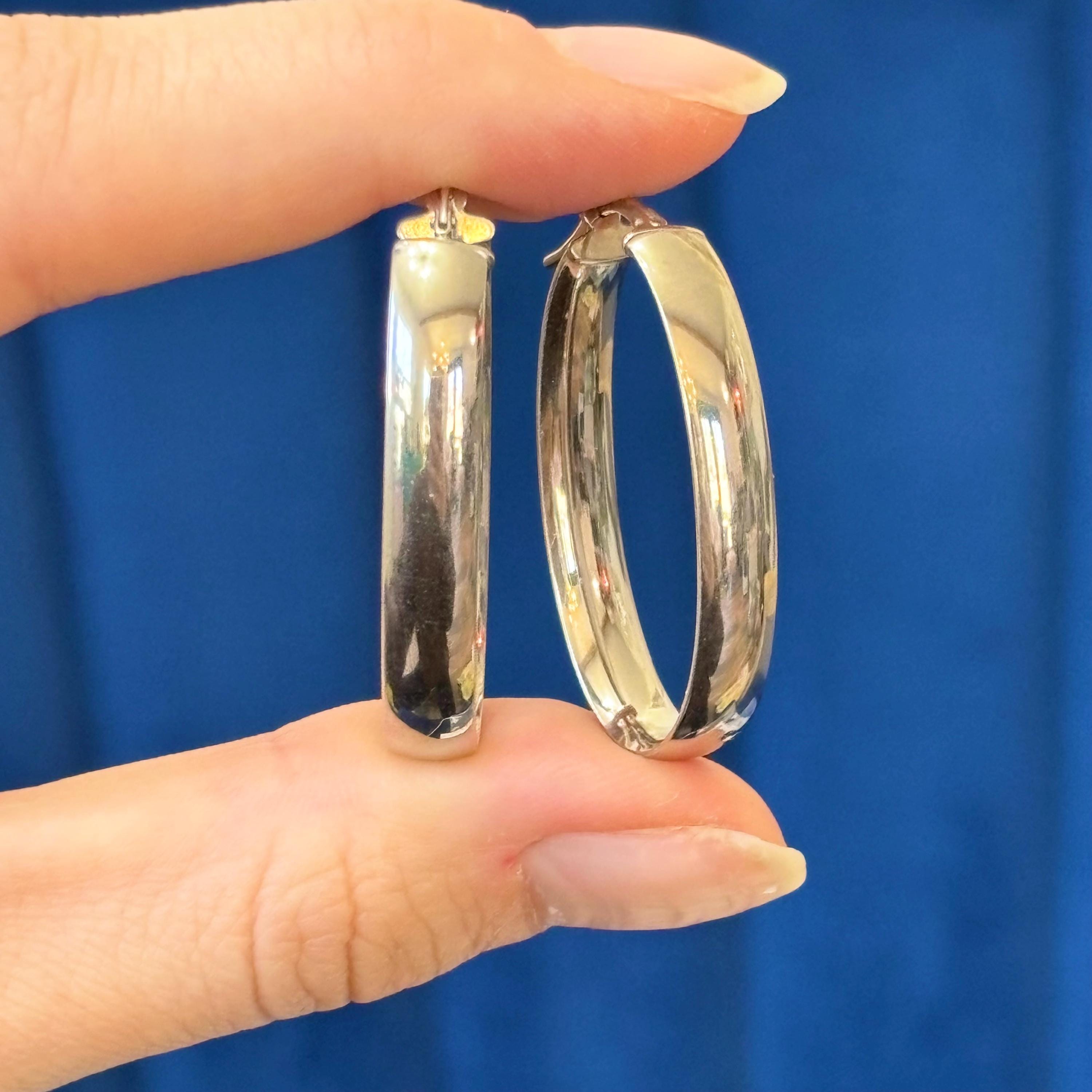 Sterling Silver Polished Oval Hinged Hoop Earrings