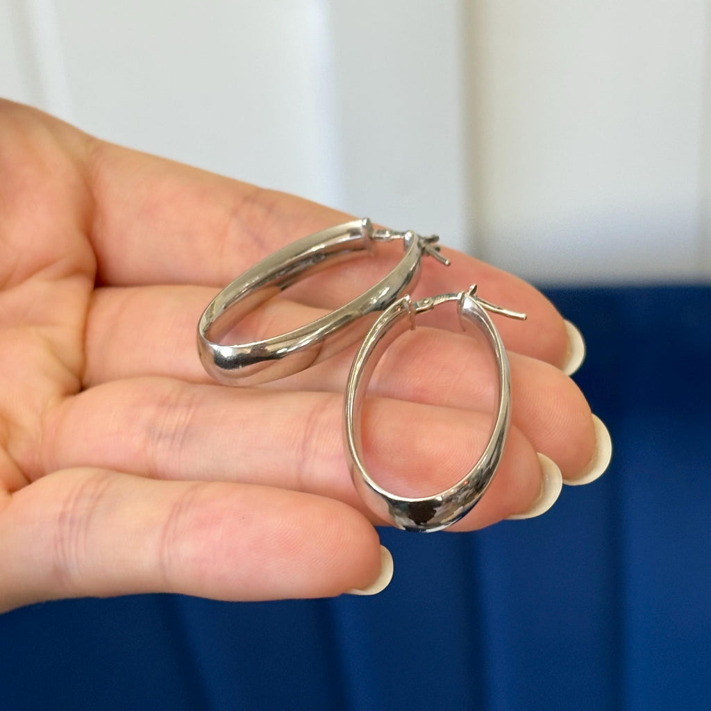 Sterling Silver Polished Oval Hinged Hoop Earrings