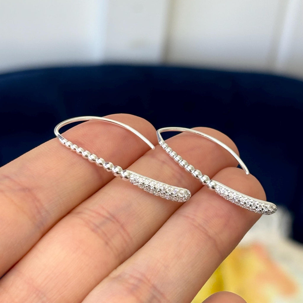 Sterling Silver Beads and Cubic Zirconia (CZ) Long Tapered  Earrings