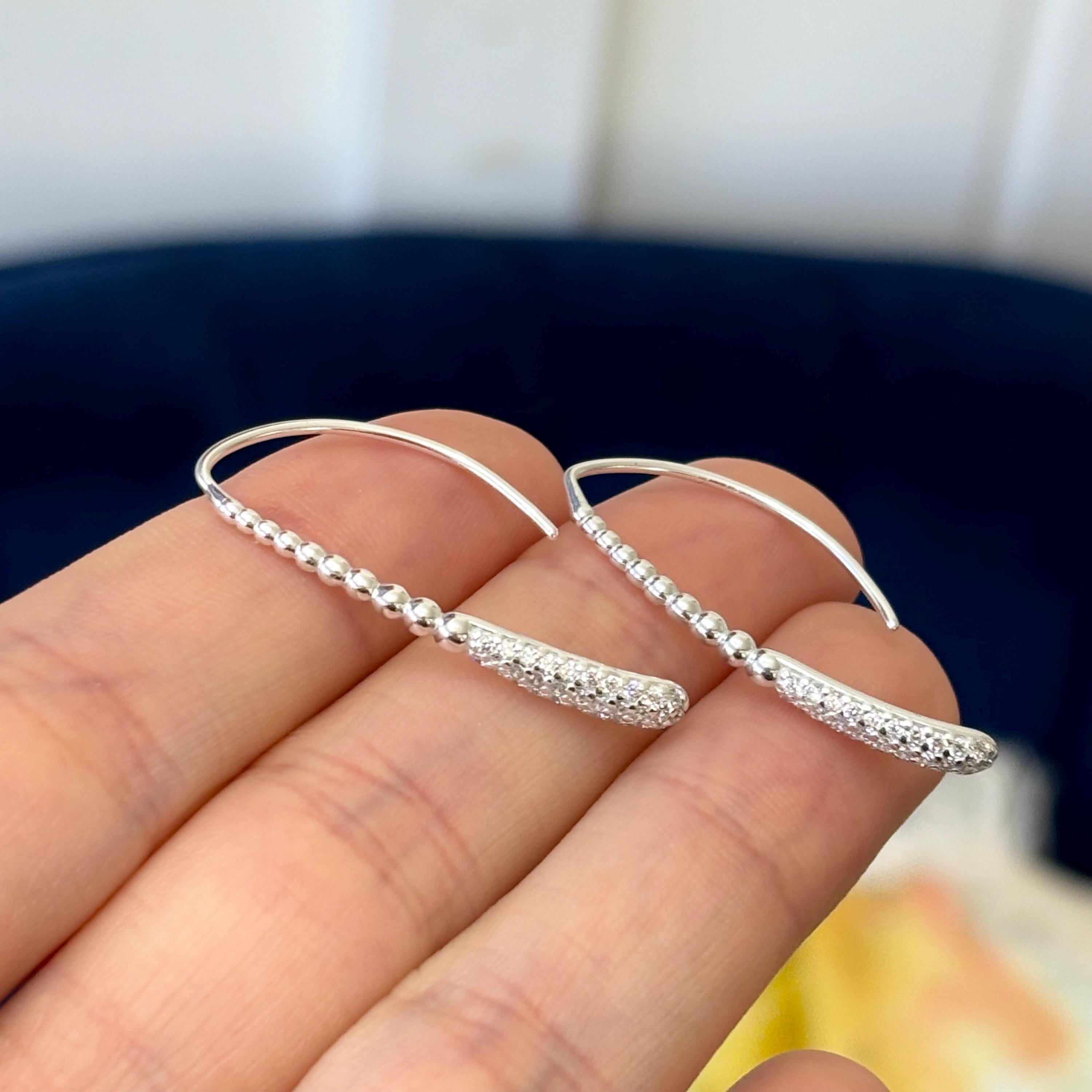 Sterling Silver Beads and Cubic Zirconia (CZ) Long Tapered  Earrings