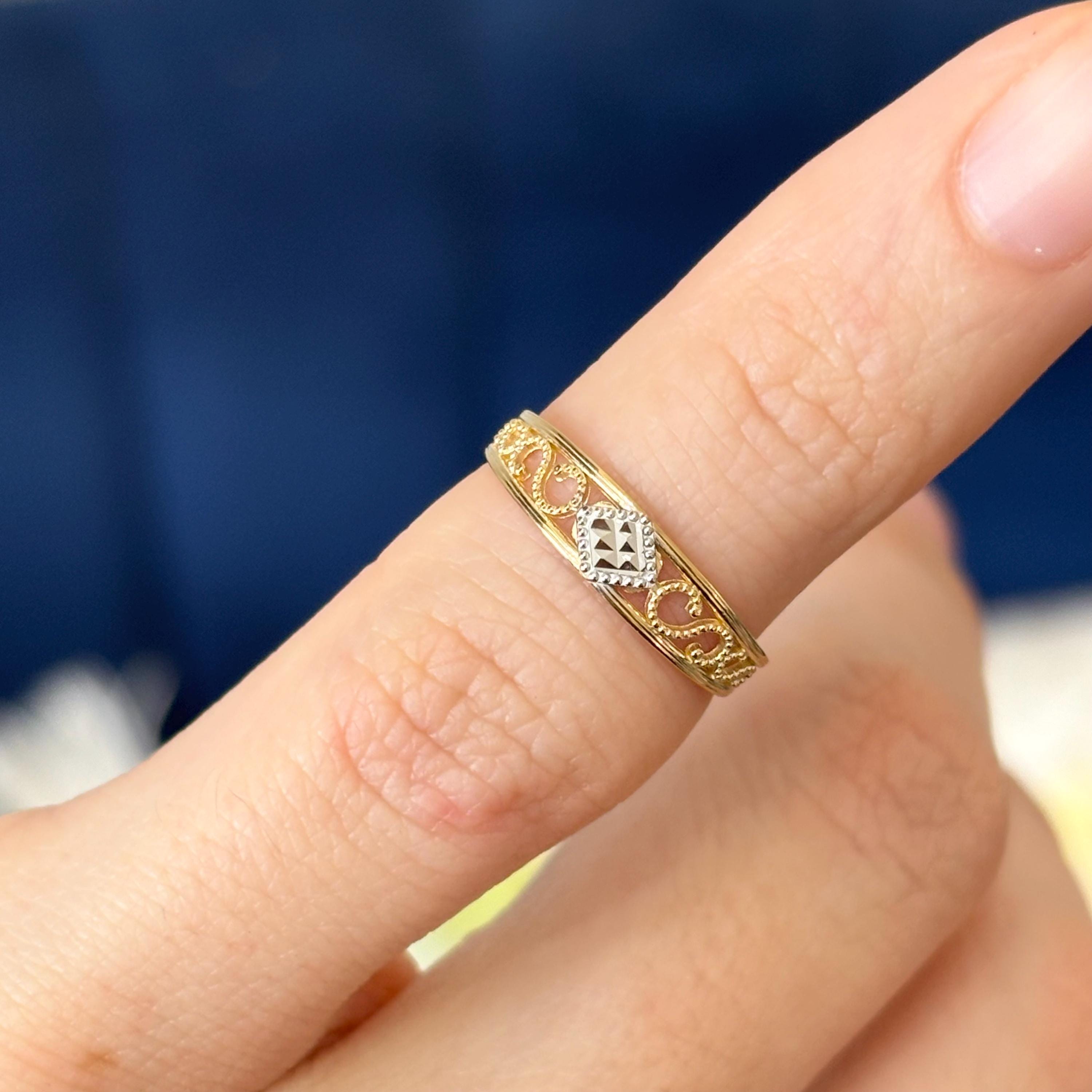 14k Gold and Rhodium Two-tone Diamond-cut Design Band Toe Ring