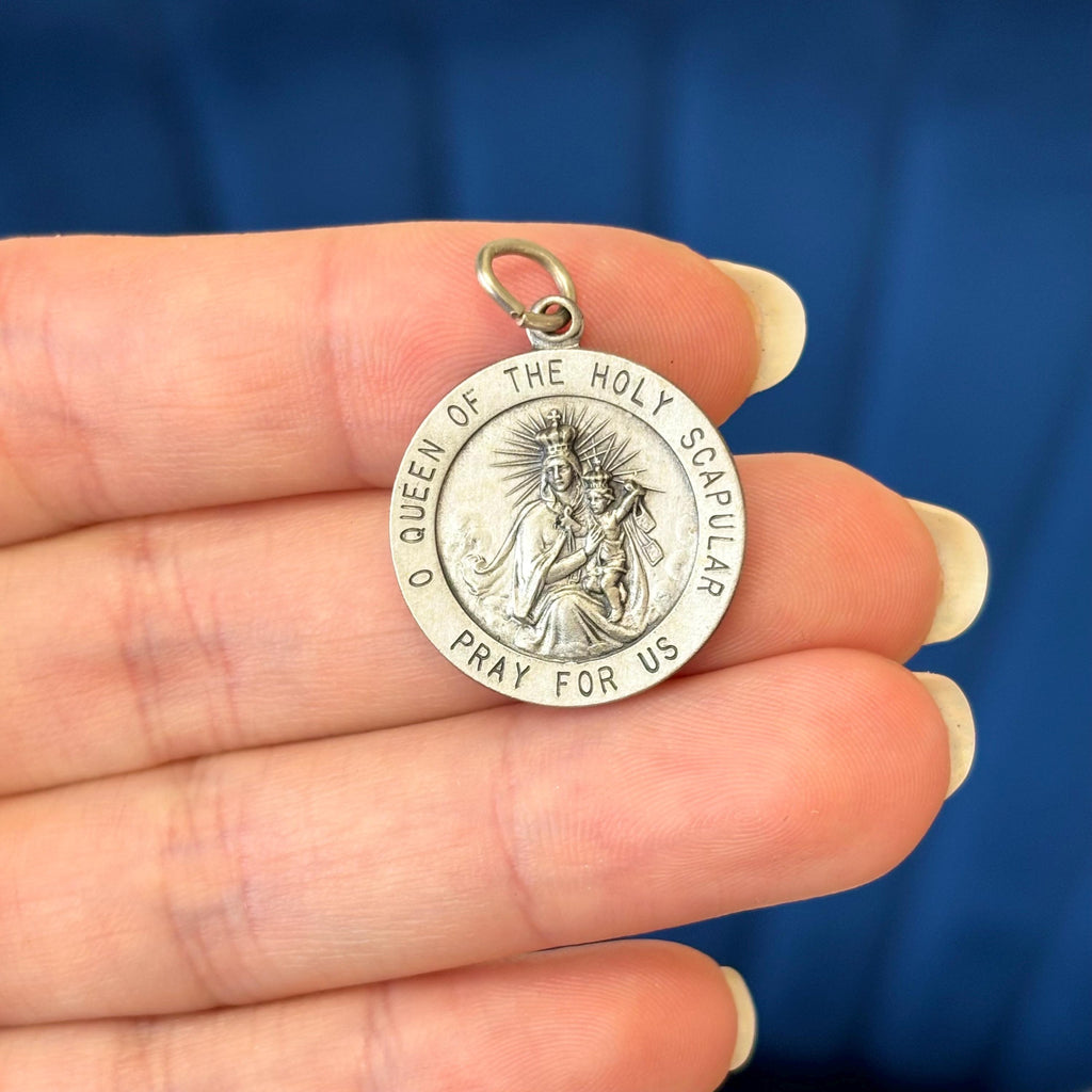 Sterling Silver Round Scapular Medal Sacred Heart Pendant 22mm