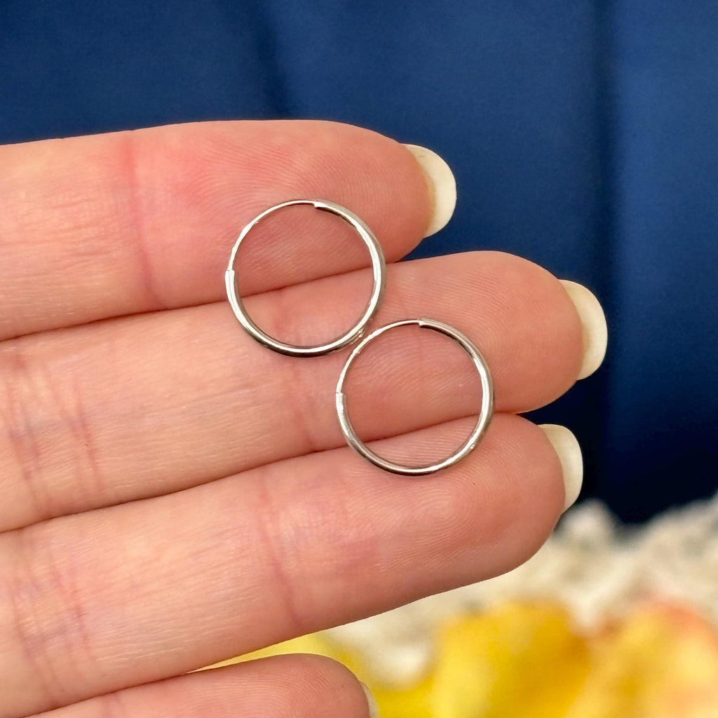 14k White Gold Endless Tube Traditional Hoop Earrings