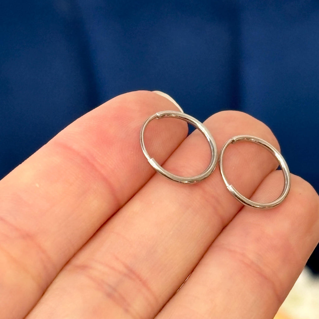 14k White Gold Endless Tube Traditional Hoop Earrings