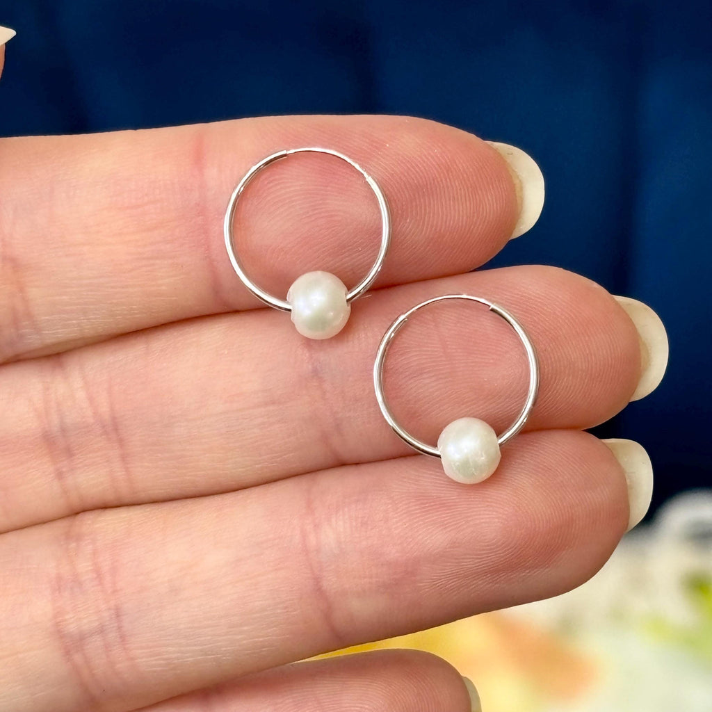 14k White Gold 5-6mm White Semi-round Freshwater Cultured Pearl Endless Hoop Earrings