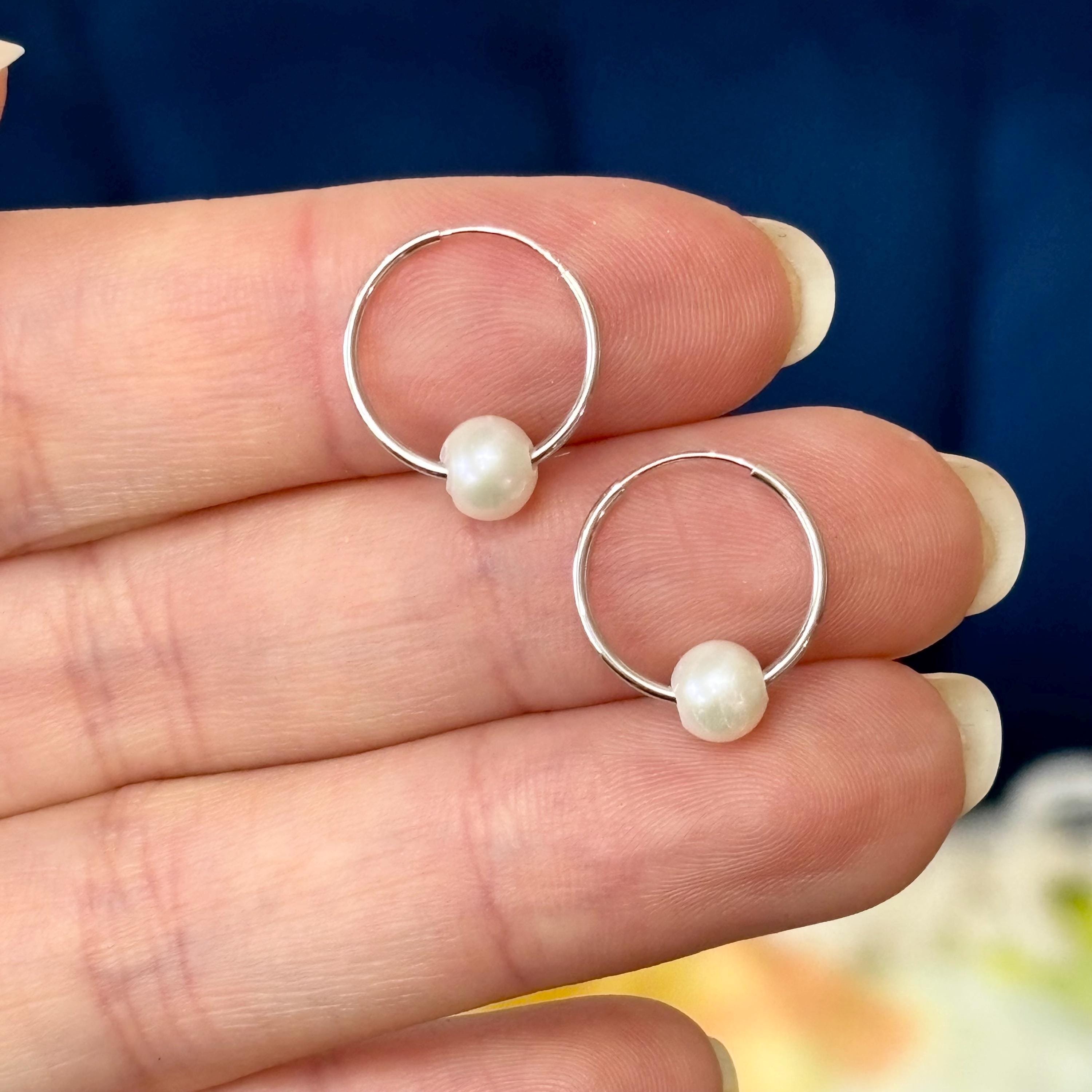 14k White Gold 5-6mm White Semi-round Freshwater Cultured Pearl Endless Hoop Earrings