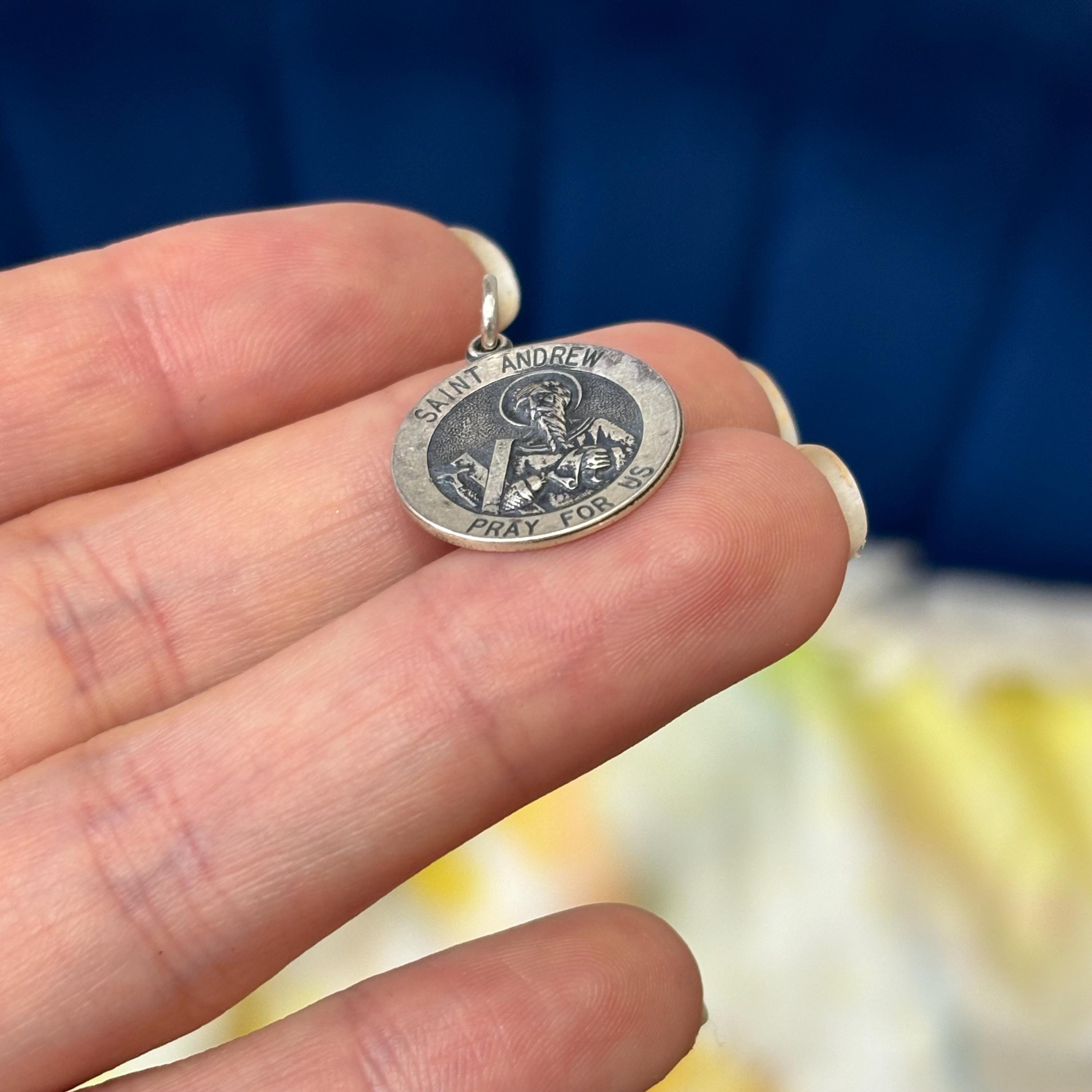 Sterling Silver St Andrew Round Medal Pendant 18mm
