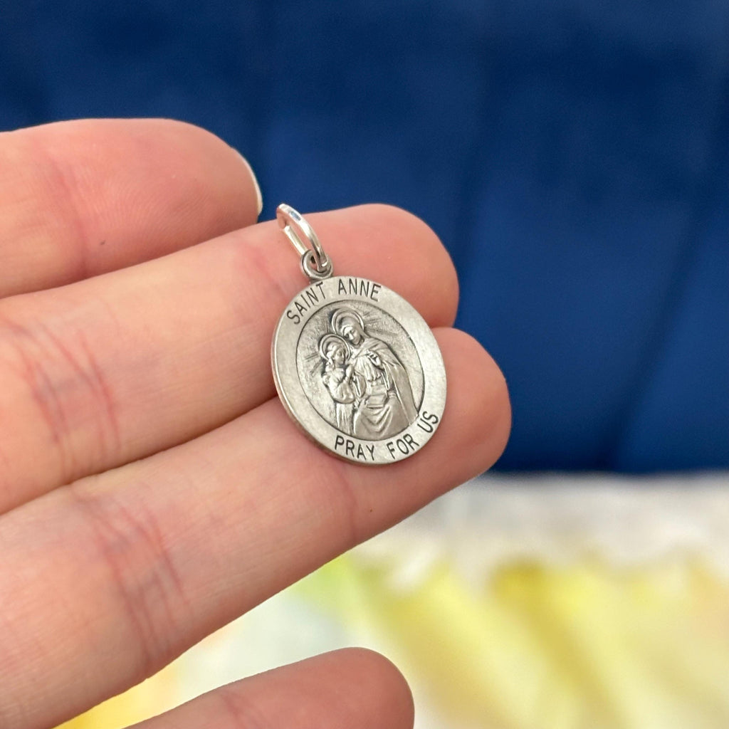 Sterling Silver St Anne Round Medal Pendant 18mm