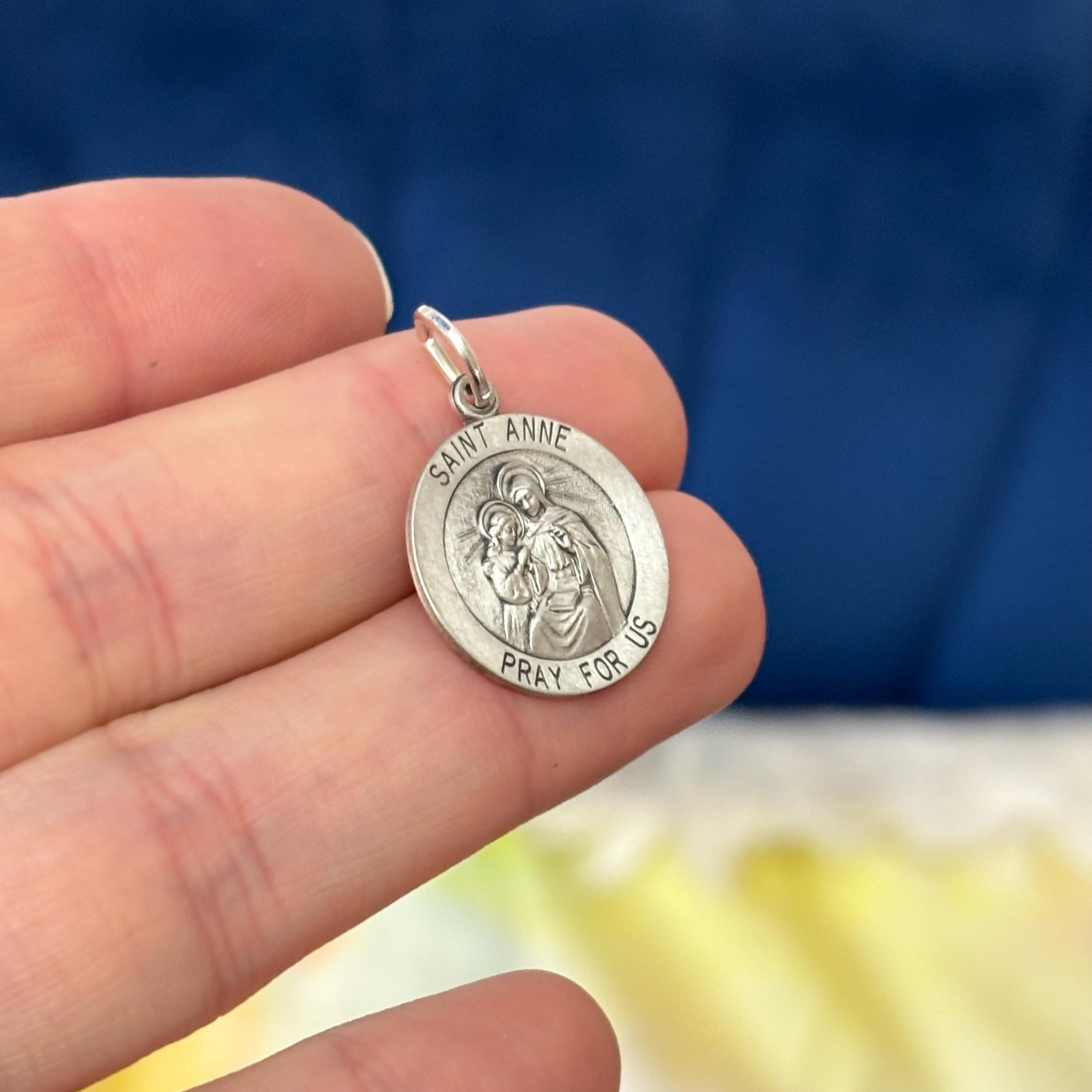 Sterling Silver St Anne Round Medal Pendant 18mm