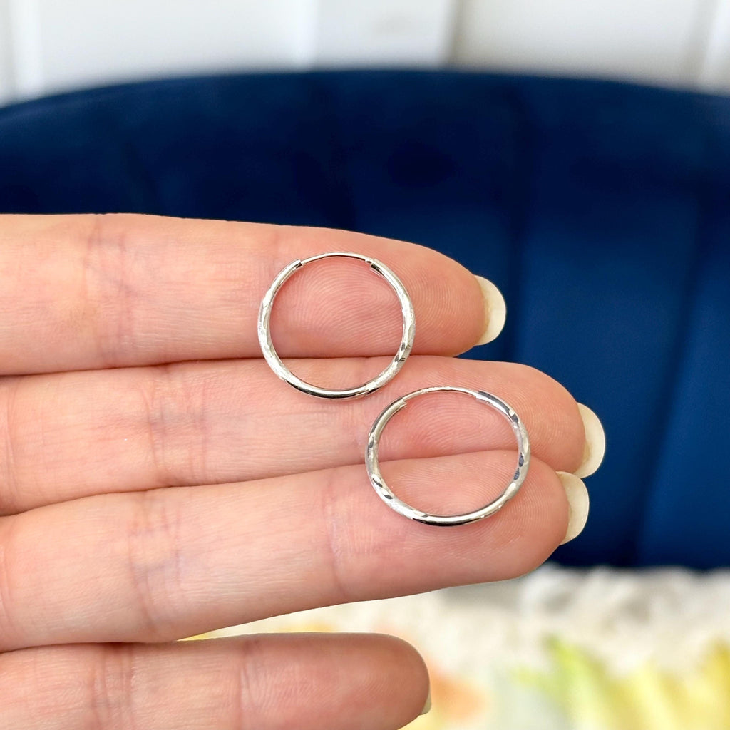 10k White Gold Diamond-cut Endless Hoop Earrings