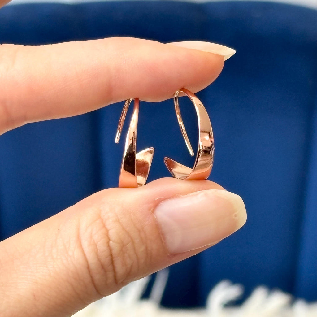 Sterling Silver Rose-tone Flat Bar Hoop Threader Earrings