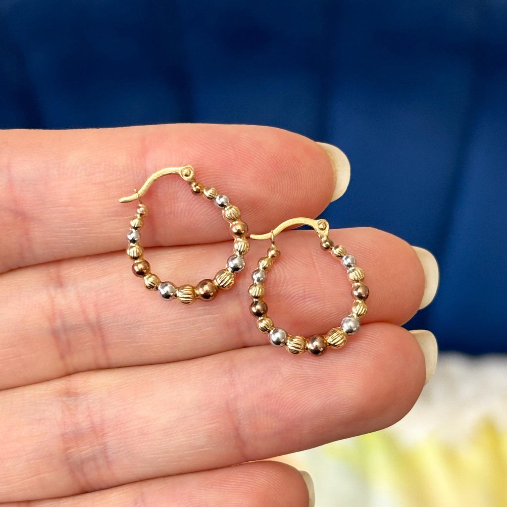 14k and White and Rose Rhodium Beaded Hoop Earrings