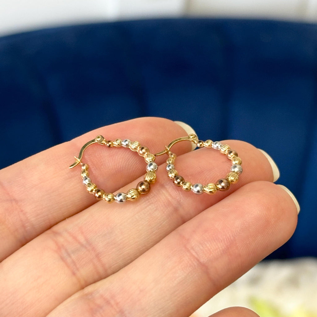 14k and White and Rose Rhodium Beaded Hoop Earrings