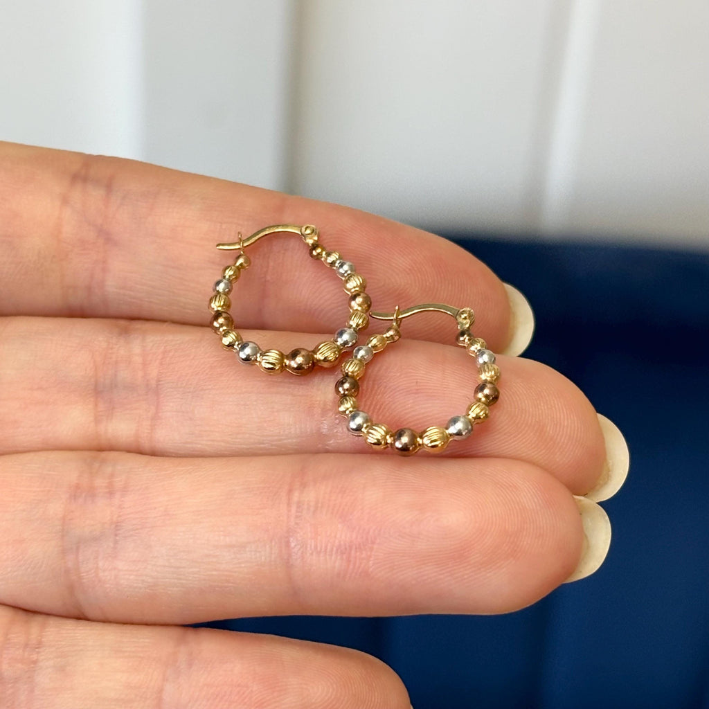 14k and White and Rose Rhodium Beaded Hoop Earrings