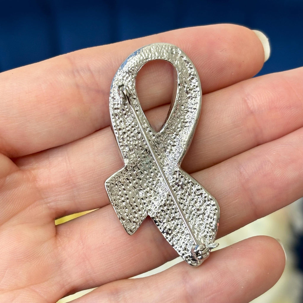Sterling Silver Pink Crystal Breast Cancer Awareness Ribbon Pin