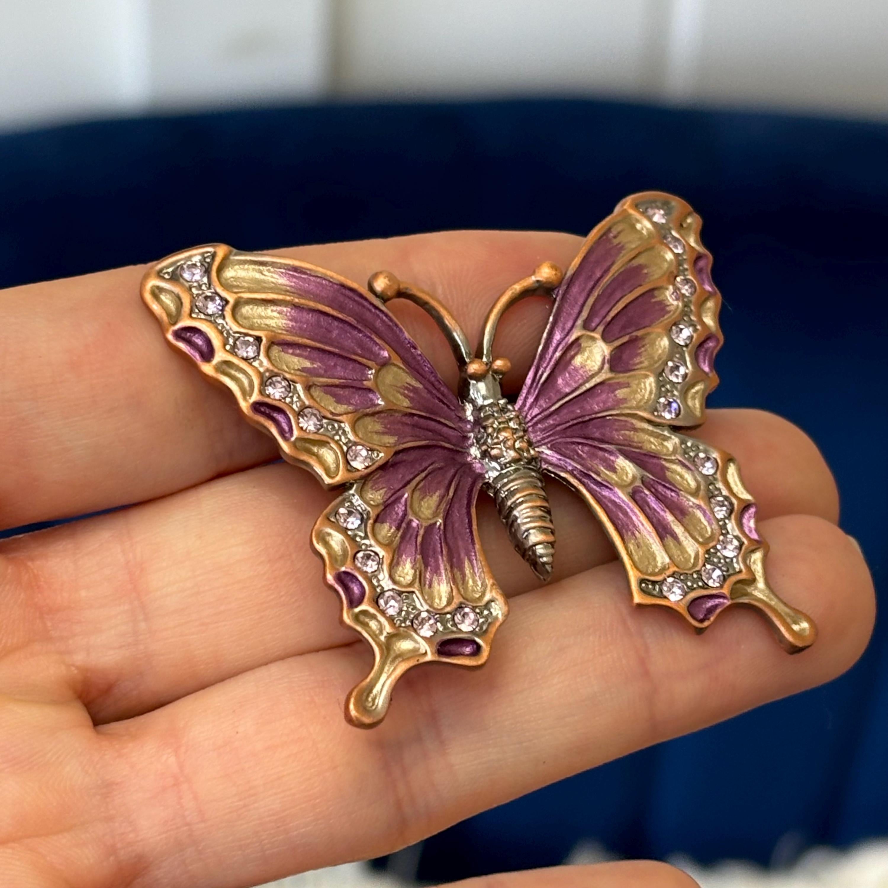 Metal Purple Enamel with Green and Purple Crystals Pin