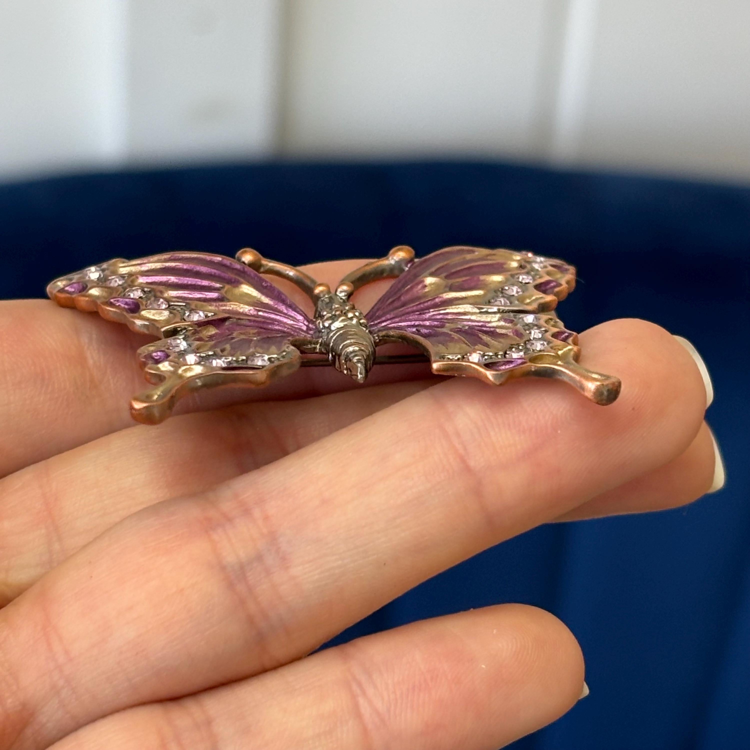 Metal Purple Enamel with Green and Purple Crystals Pin