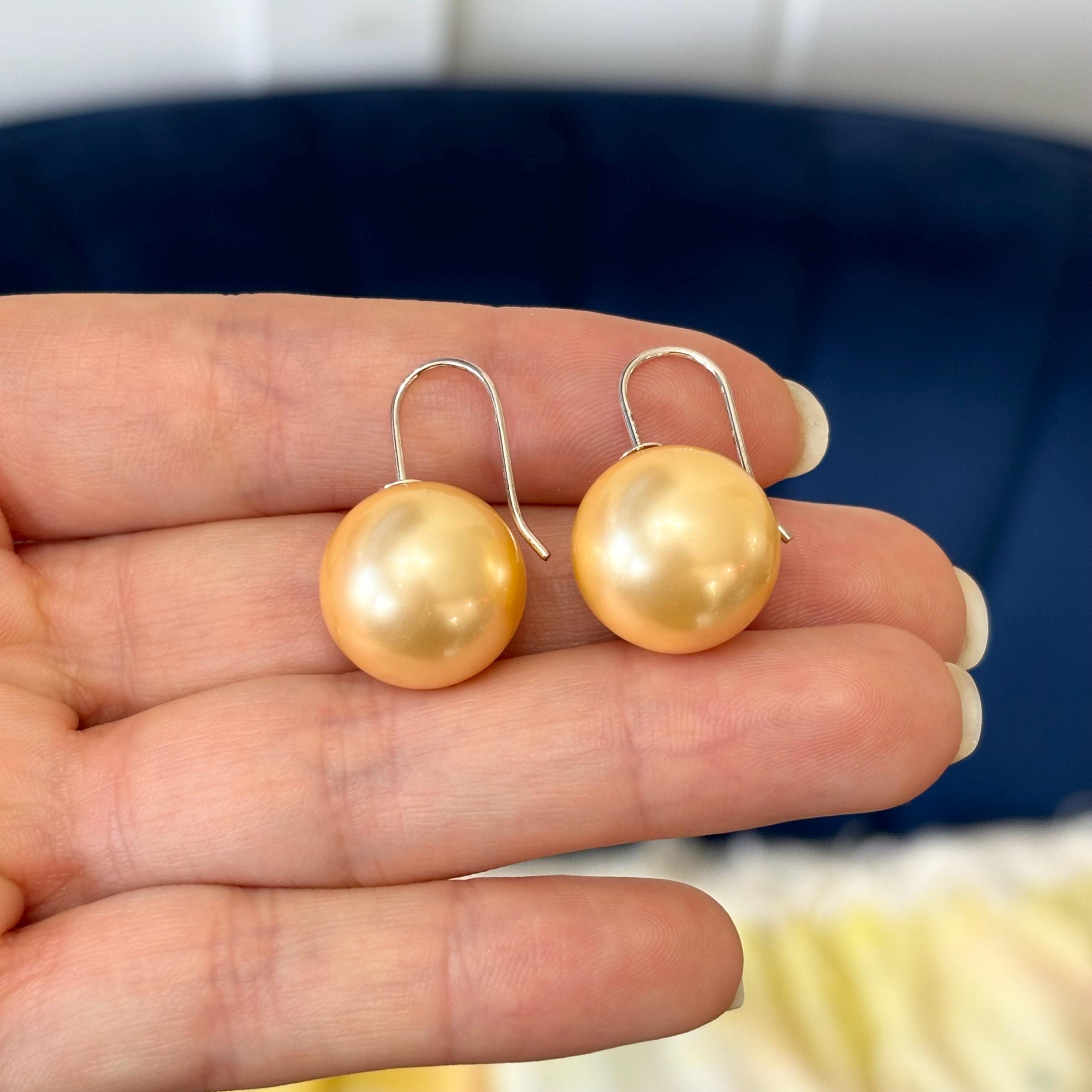Sterling Silver Yellow Shell Bead Dangling Earrings