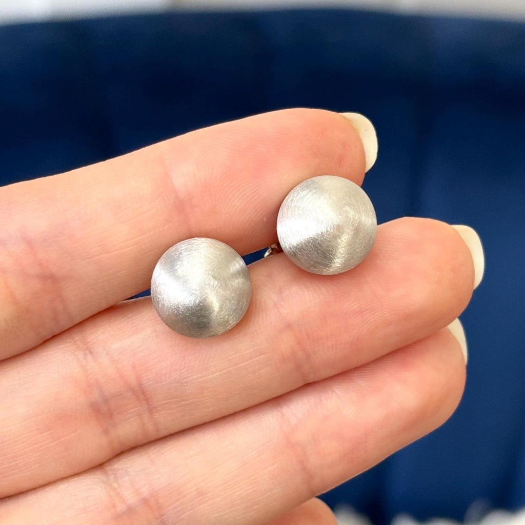 Sterling Silver Brushed Ball Rhodium Post Earrings
