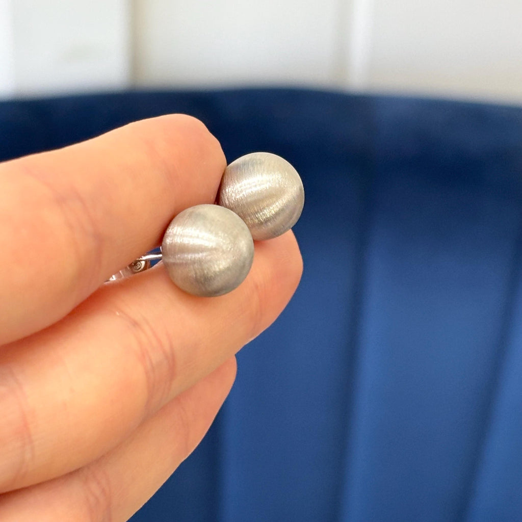 Sterling Silver Brushed Ball Rhodium Post Earrings