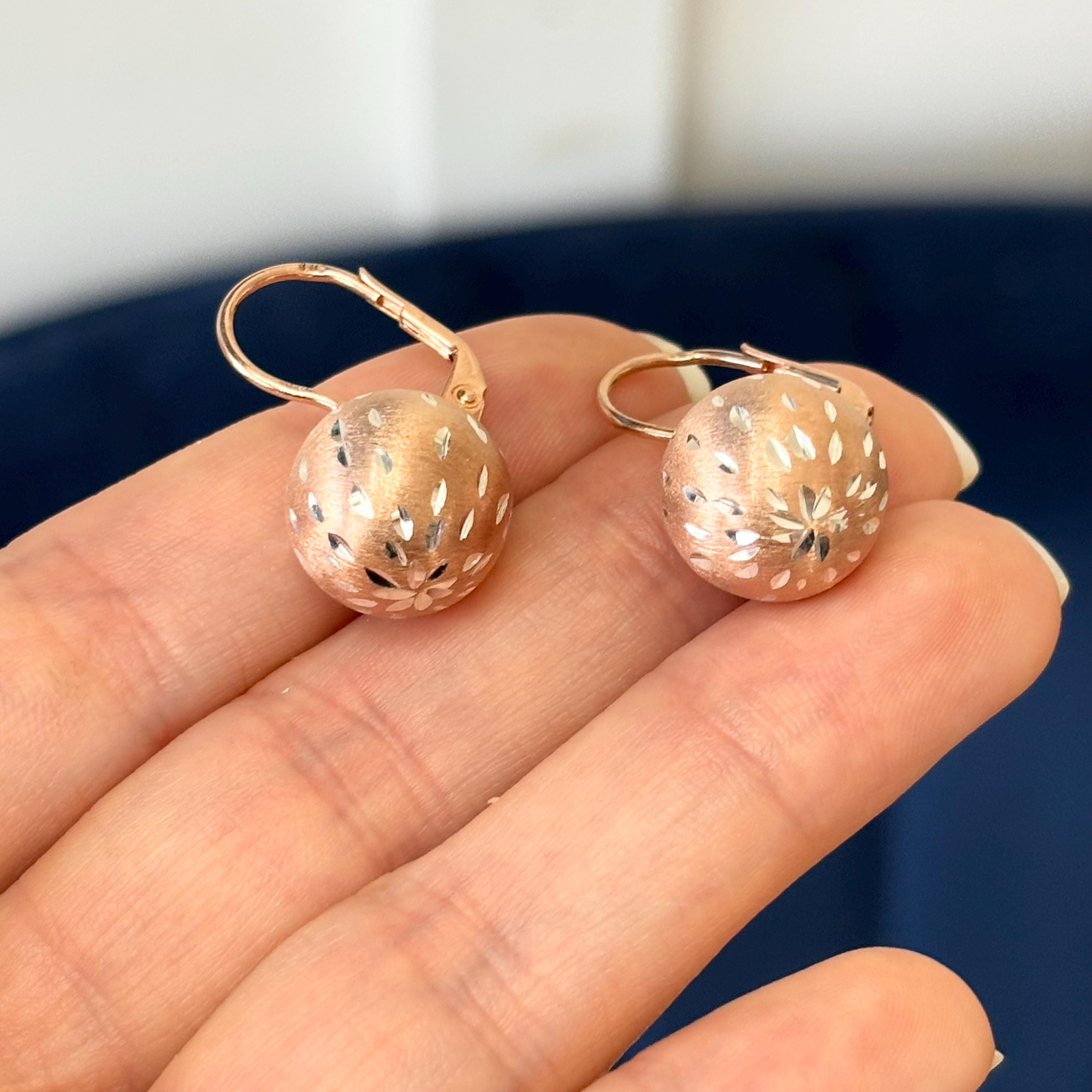 Sterling Silver with Rose Rhodium Brushed and Diamond-cut Ball Dangle Earrings