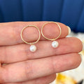 14k Yellow Gold 5-6mm White Round Freshwater Cultured Pearl Dangle Endless Hoop Earrings