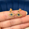 14k Gold Diamond-cut Blue and Black Enameled Evil Eye Protection Dangle Earrings