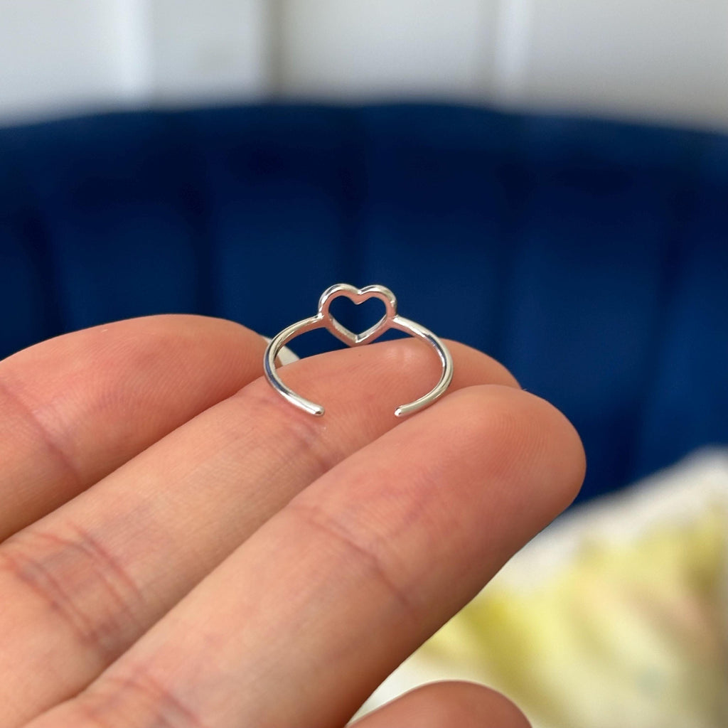 Sterling Silver Thin Open Heart with Adjustable Open Back Band Toe Ring