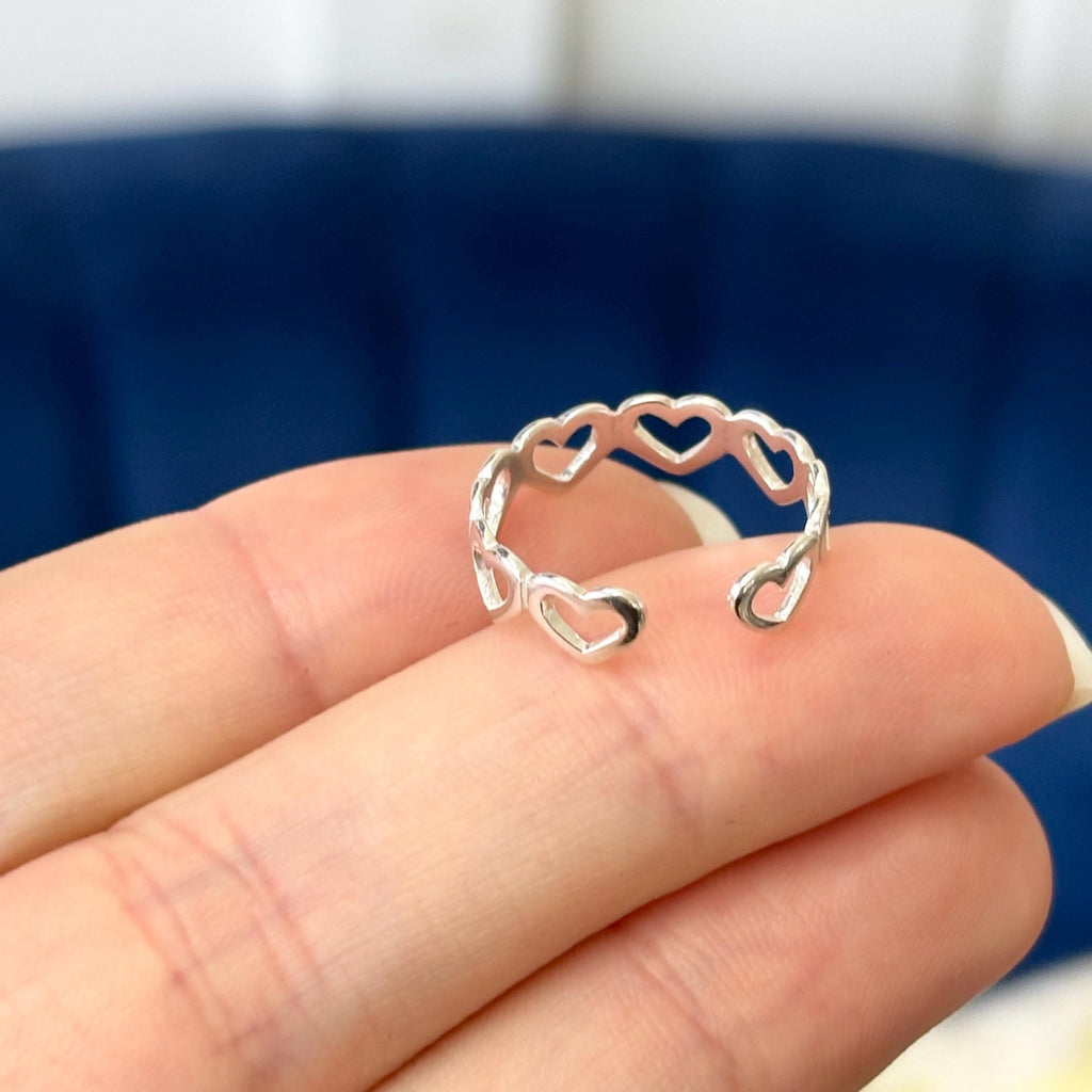 Sterling Silver Cut-out Hearts Open Band Toe Ring