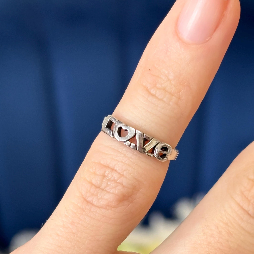 Sterling Silver Antiqued “LOVE” with Heart Open Back Toe Ring