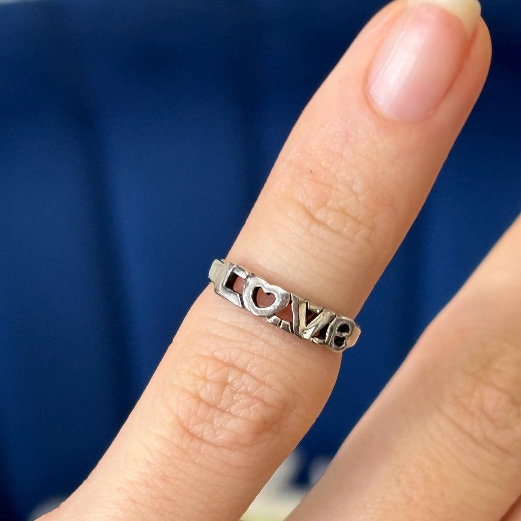 Sterling Silver Antiqued “LOVE” with Heart Open Back Toe Ring