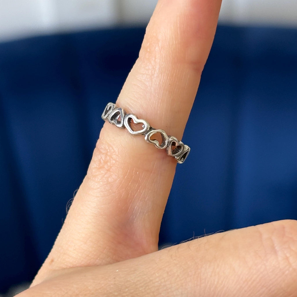 Sterling Silver Antiqued Heart Open Band Toe Ring