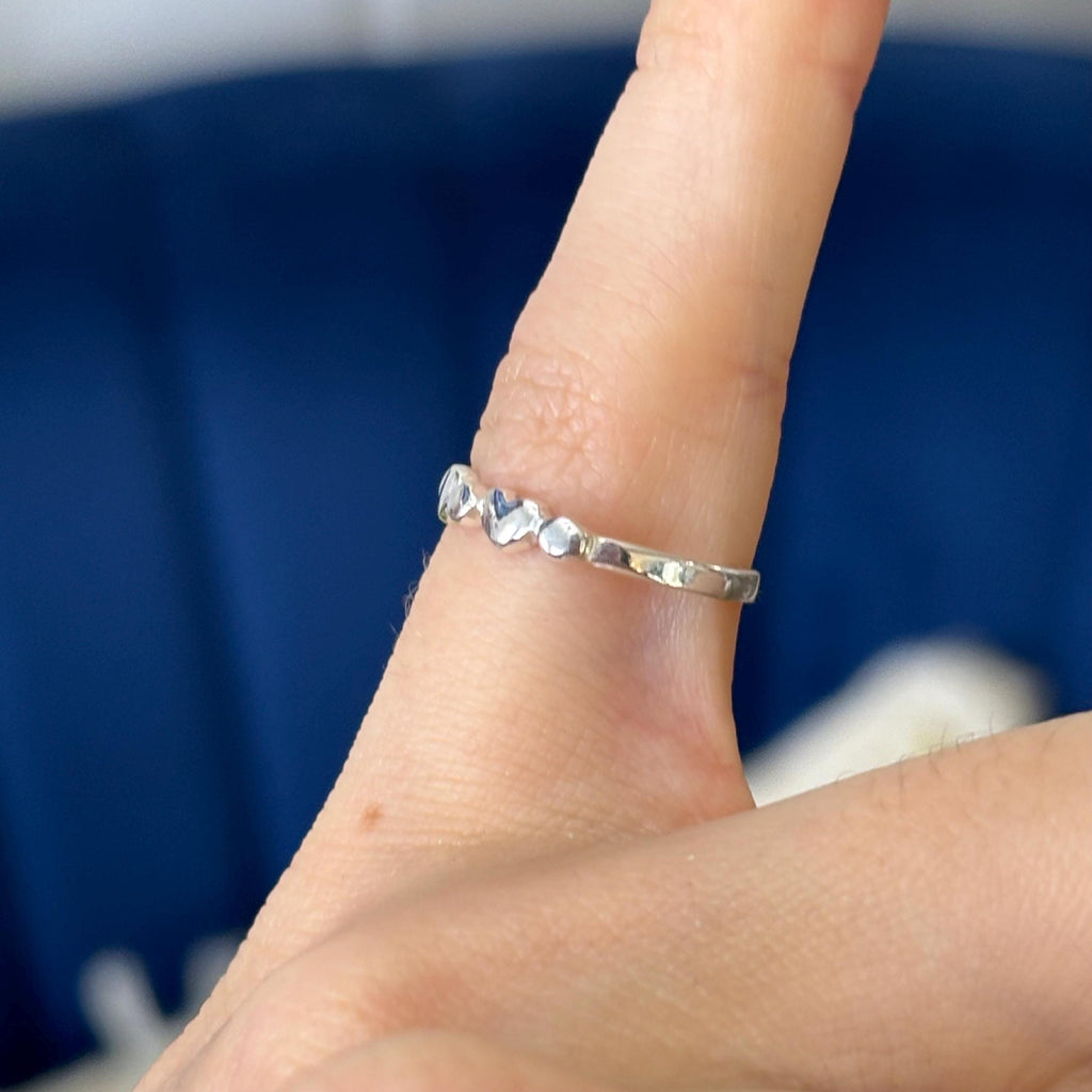 Sterling Silver Thin Dainty Hearts with Silver Beads Open Band Toe Ring