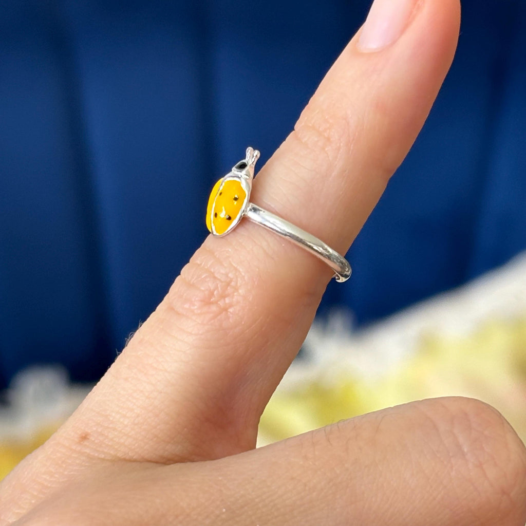 Sterling Silver Yellow Enameled Lady Bug Open Band Toe Ring