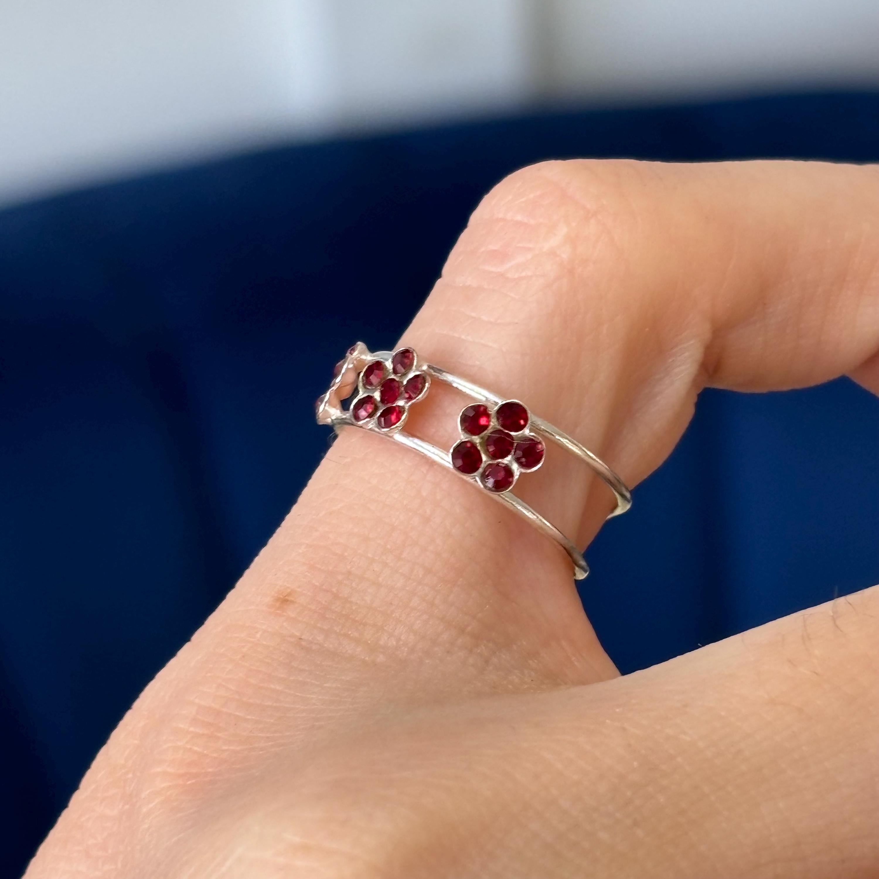 Sterling Silver Red Crystal Floral Open Band Toe Ring