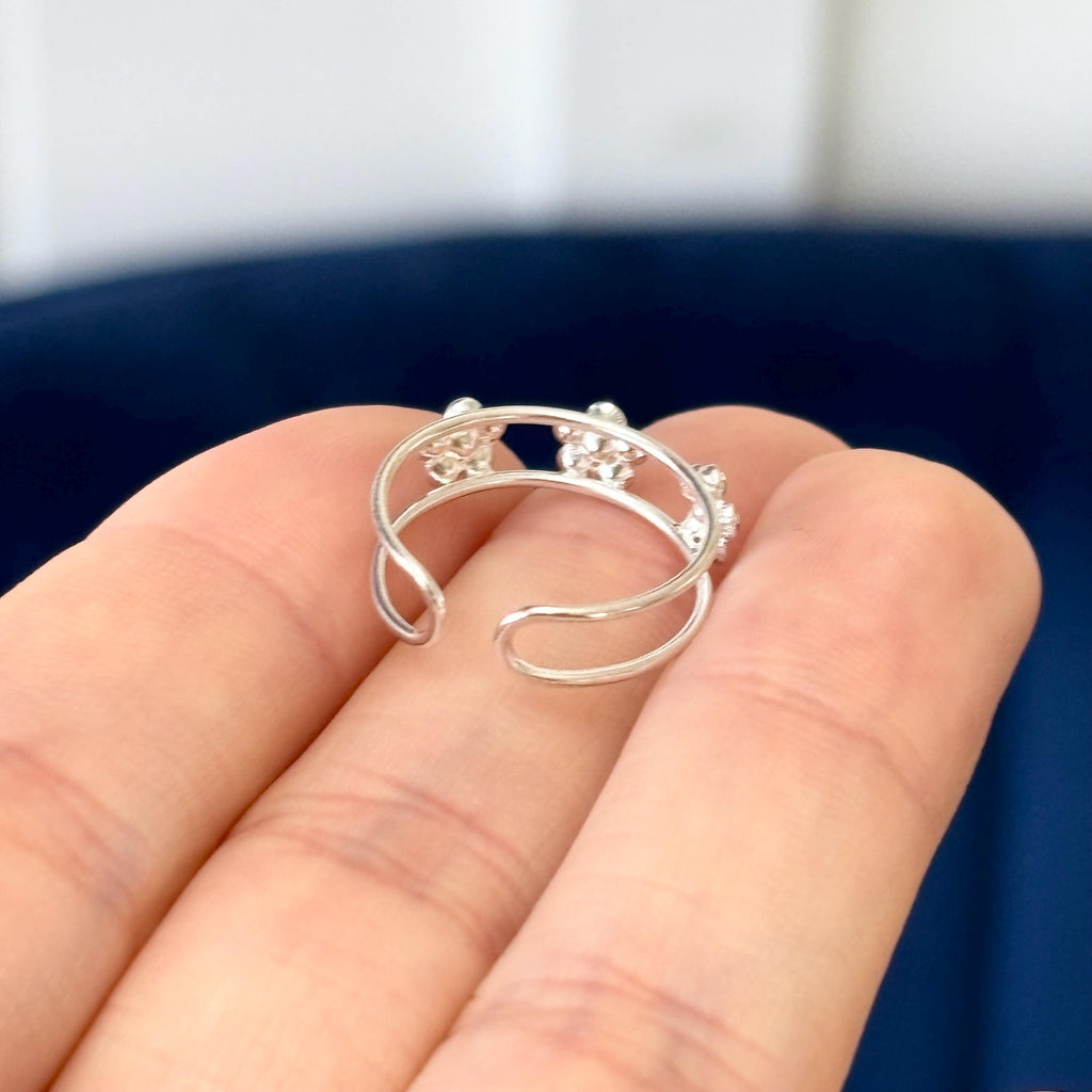 Sterling Silver Red Crystal Floral Open Band Toe Ring