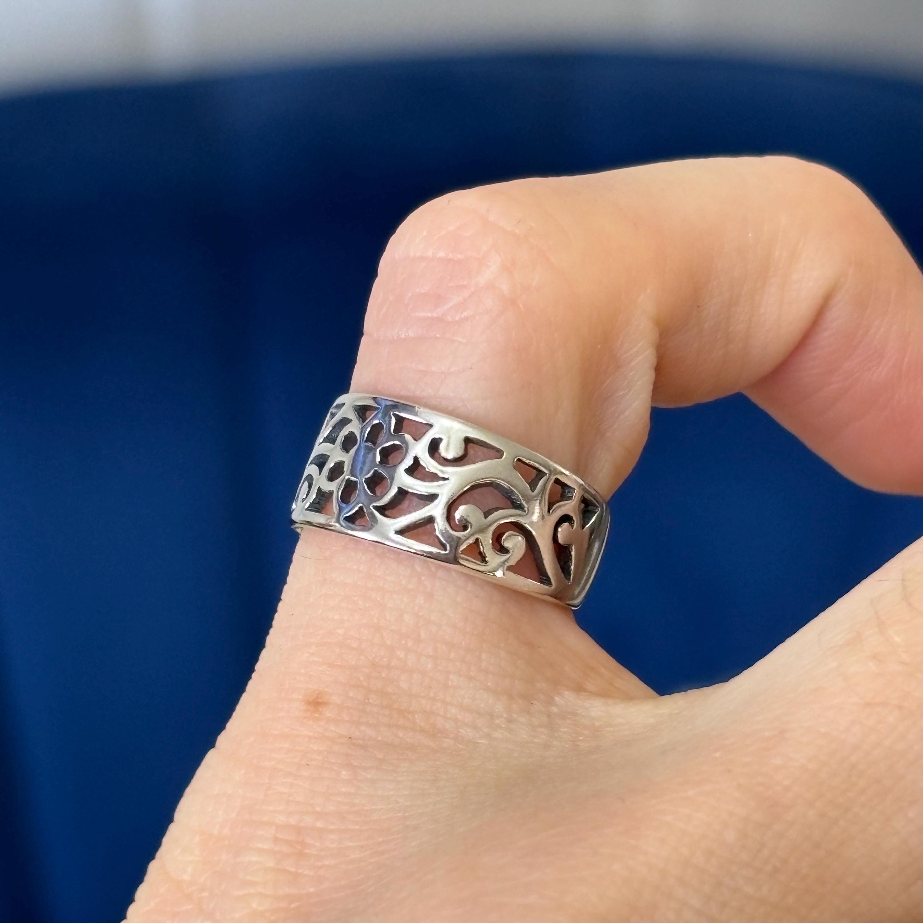 Sterling Silver Antiqued Floral Open-design Open Band Toe Ring