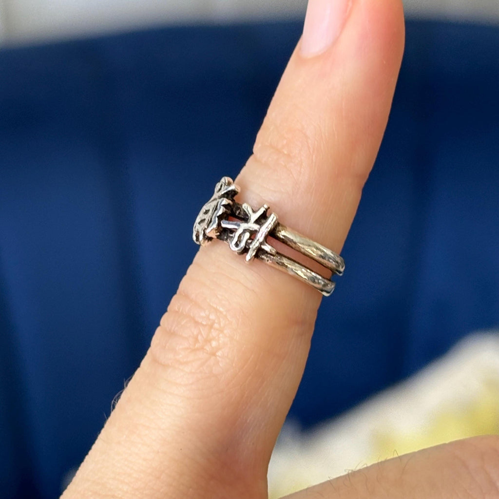 Sterling Silver Antiqued Chinese Symbol Toe Ring