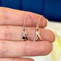 Sterling Silver Rose Gold-plated with CZ Awareness Ribbon French Wire Dangle Earrings