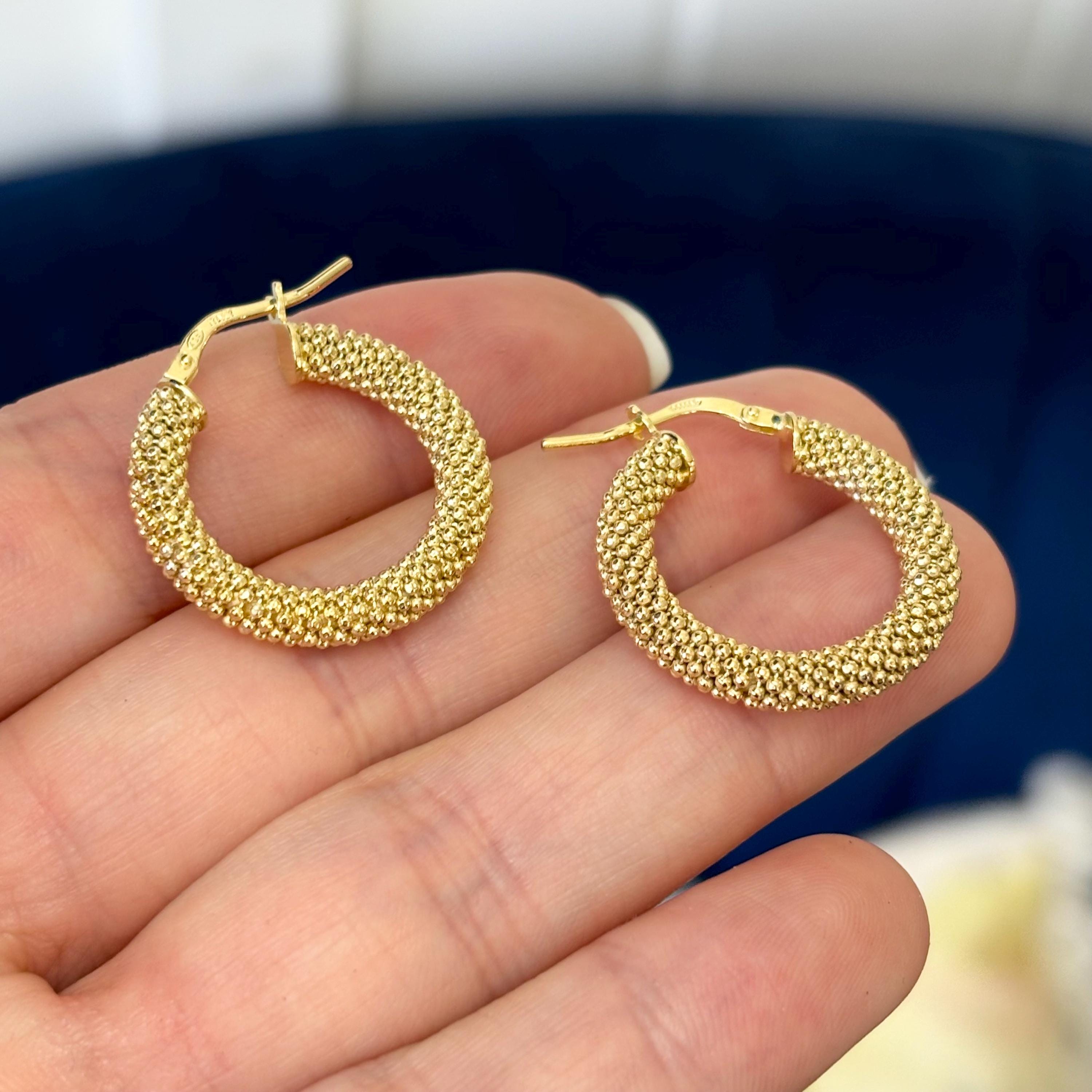 Sterling Silver Yellow Gold-plated Beaded Hoop Earrings