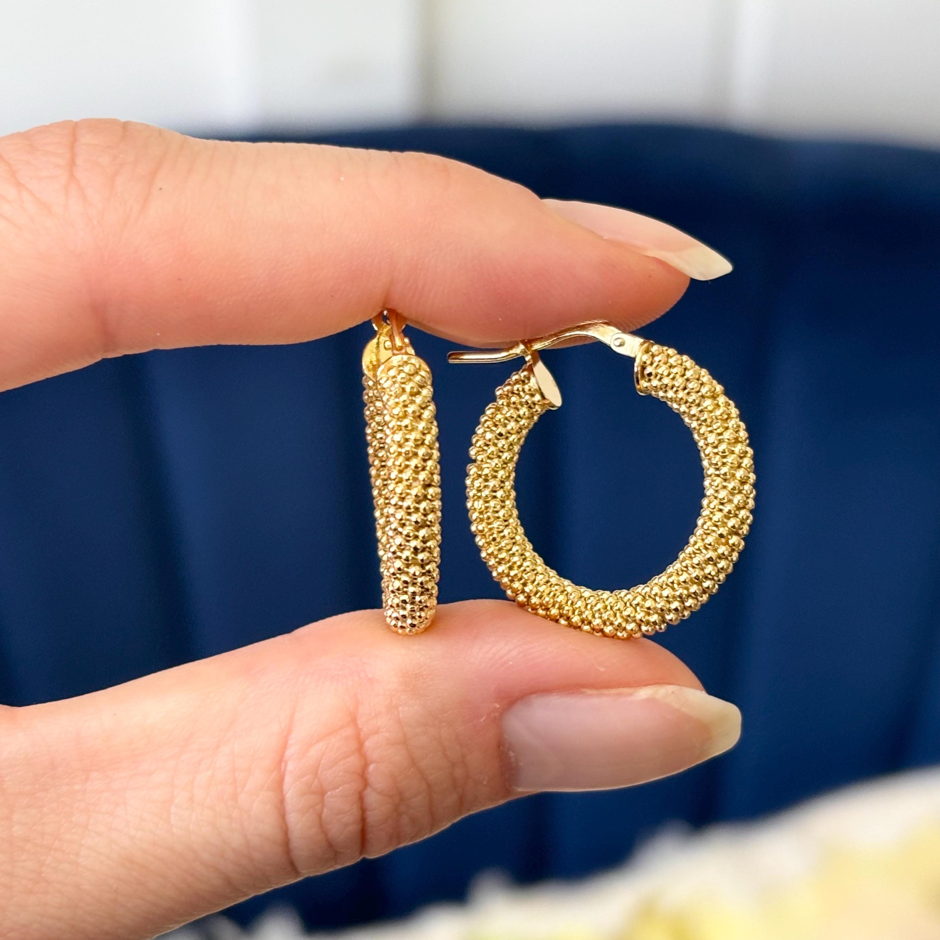 Sterling Silver Yellow Gold-plated Beaded Hoop Earrings