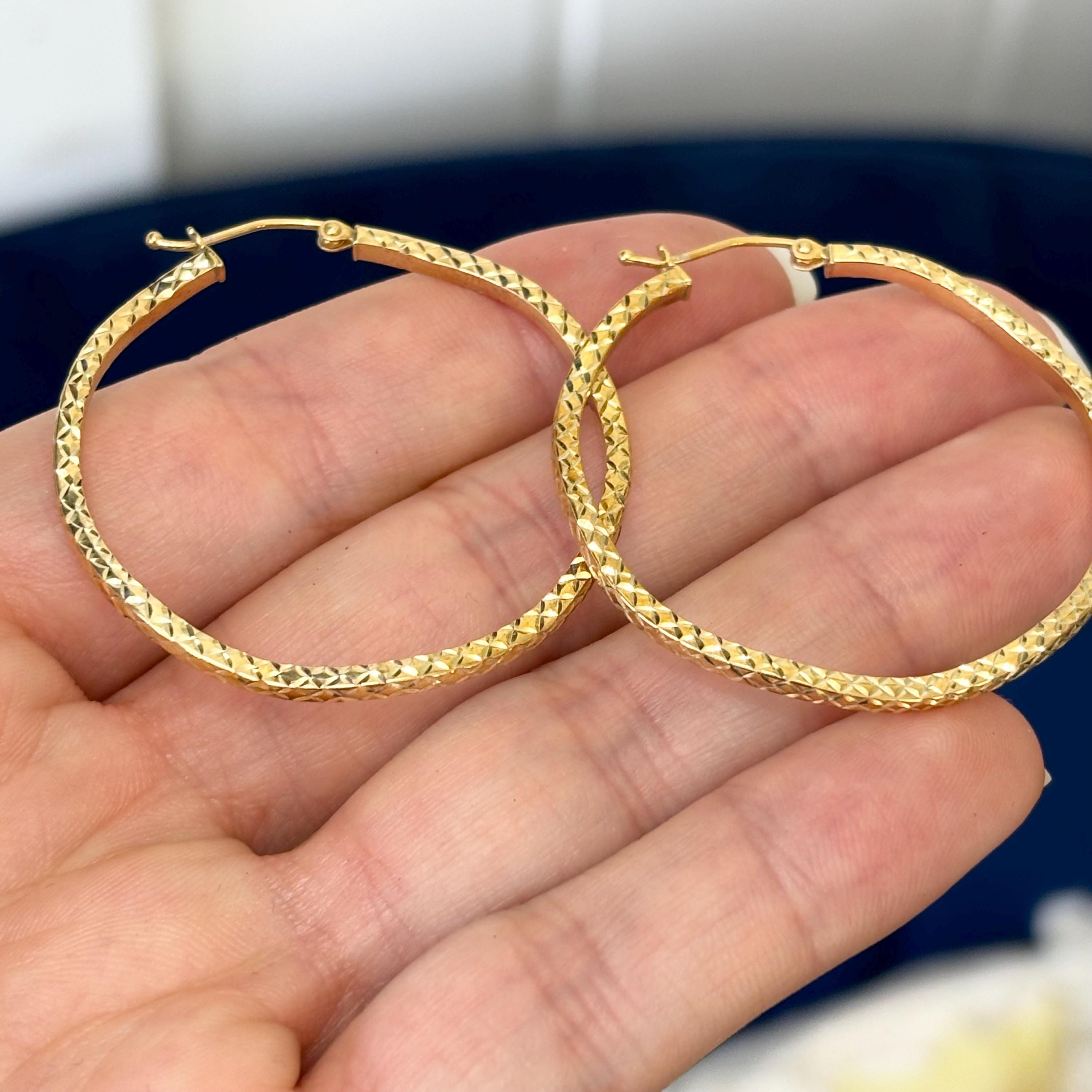Sterling Silver Gold-plated Diamond-cut Wavy Hoop Earrings