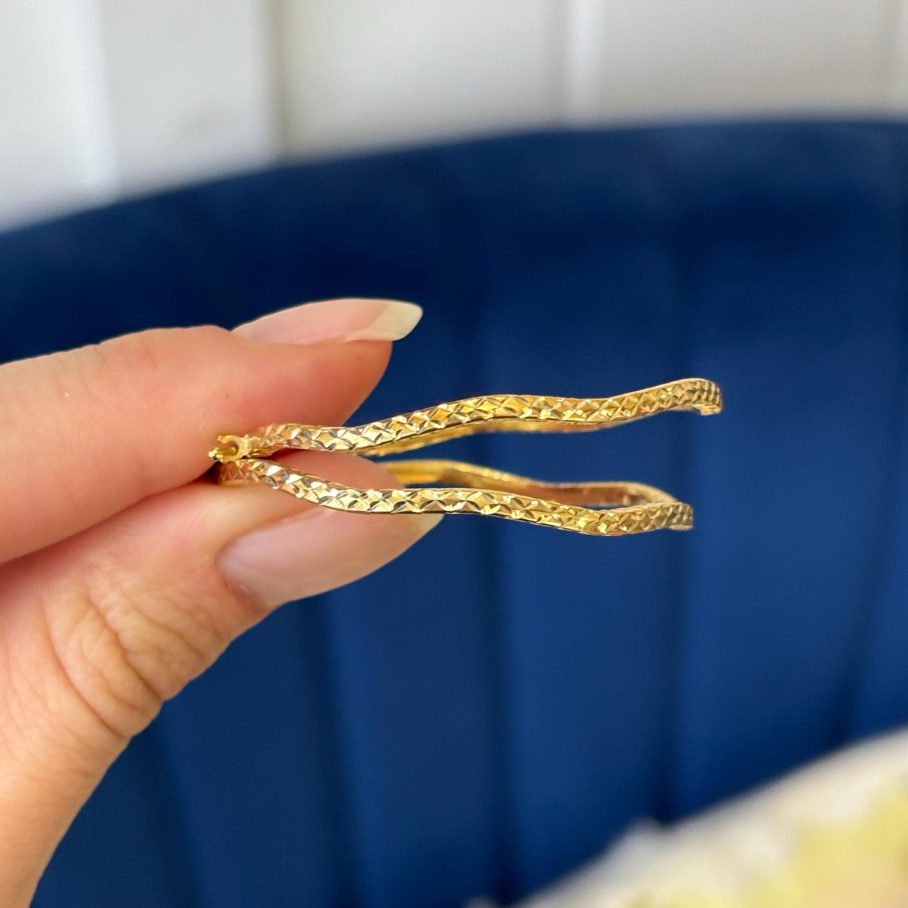 Sterling Silver Gold-plated Diamond-cut Wavy Hoop Earrings