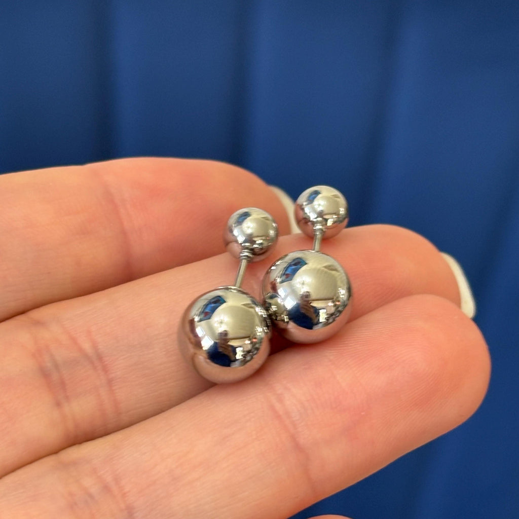 Stainless Steel Polished Reversible Ball Post Earrings