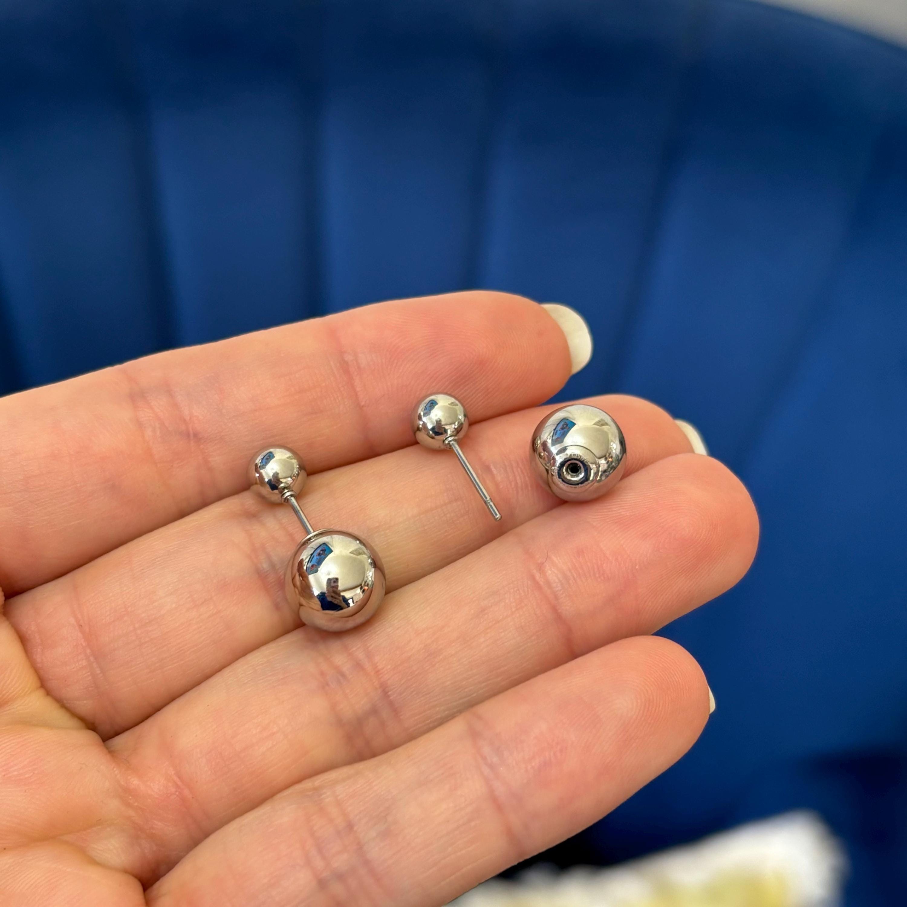 Stainless Steel Polished Reversible Ball Post Earrings