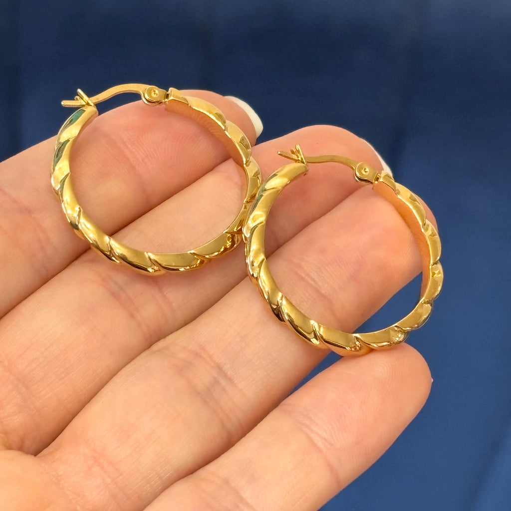 Stainless Steel Yellow IP-plated Twisted Hoop Earrings