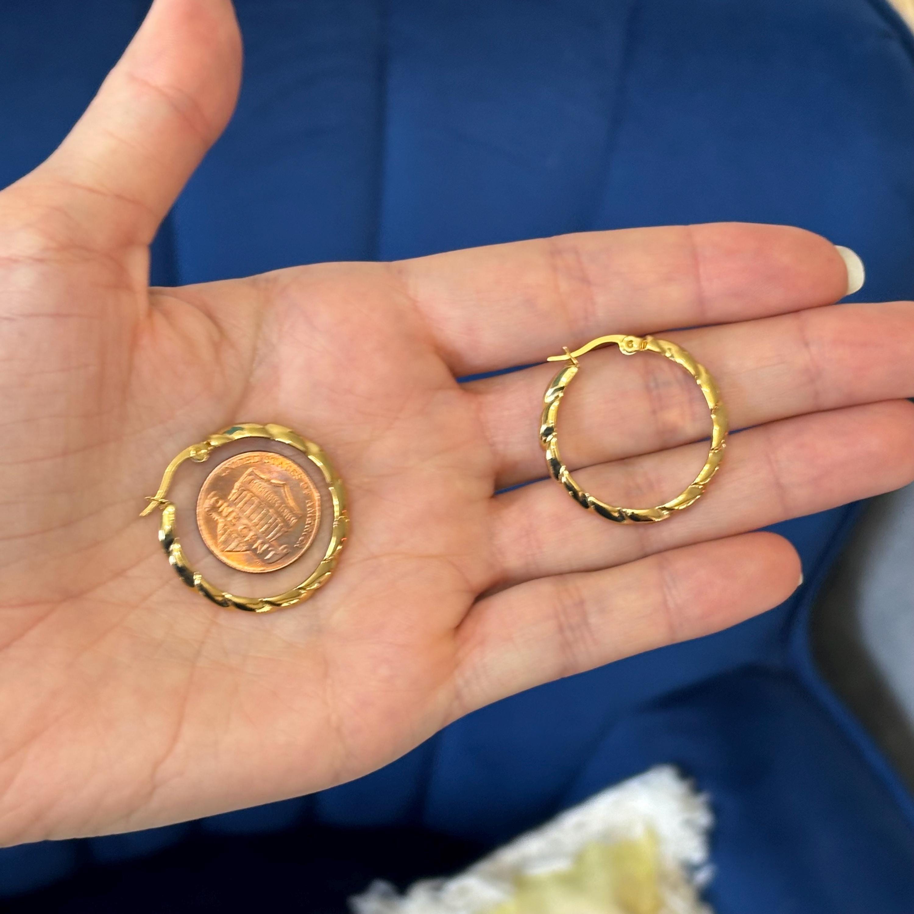 Stainless Steel Yellow IP-plated Twisted Hoop Earrings